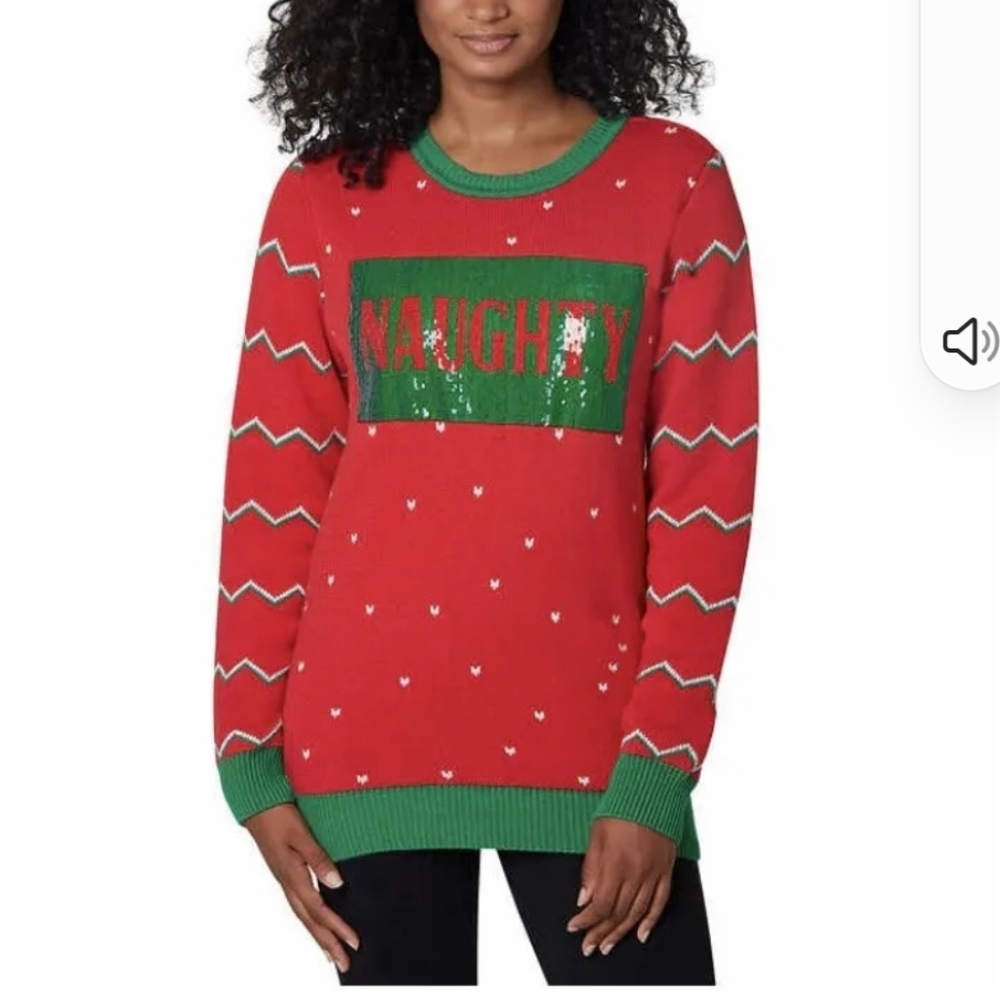 'to be jolly' Red long sleeve Christmas Holiday sweater movable sequins Med. EUC
